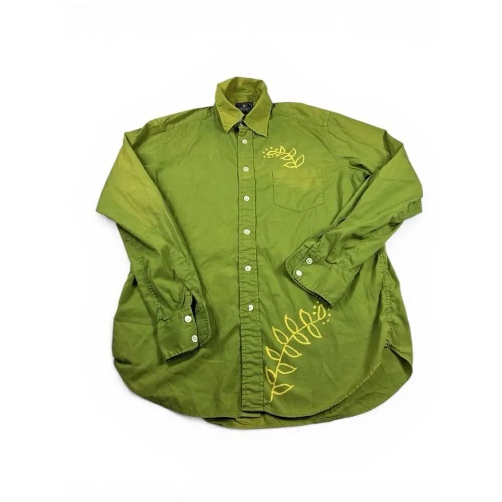 Lucky Brand Mens Vintage Button Front Shirt Green Y2K Casual Collared Cotton L